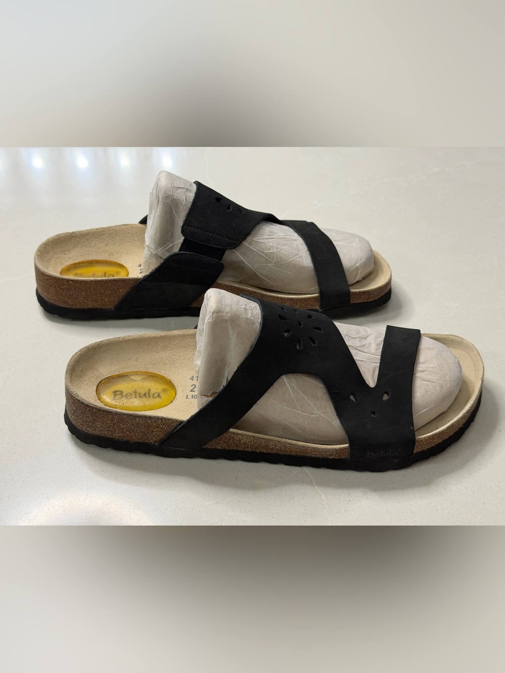 Betula by Birkenstock Black Floral Cutout Slide Sandals Sz 41 / US Women 10